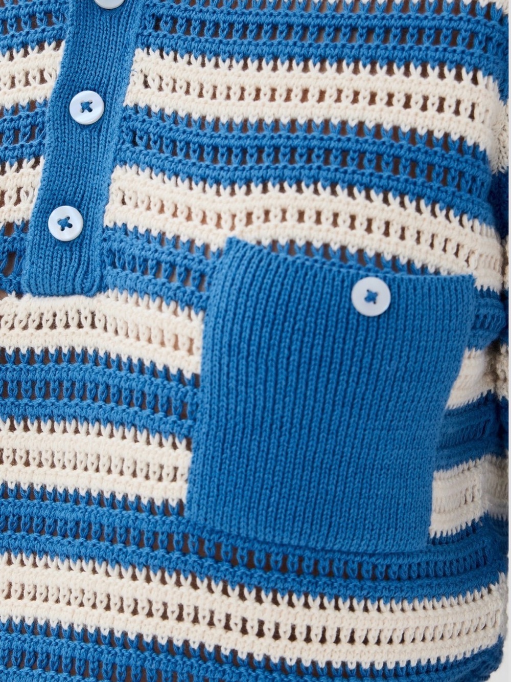 Alix Of Bohemia Blue & Cream Crochet-Style Striped Polo Sweater - Picture 3 of 3